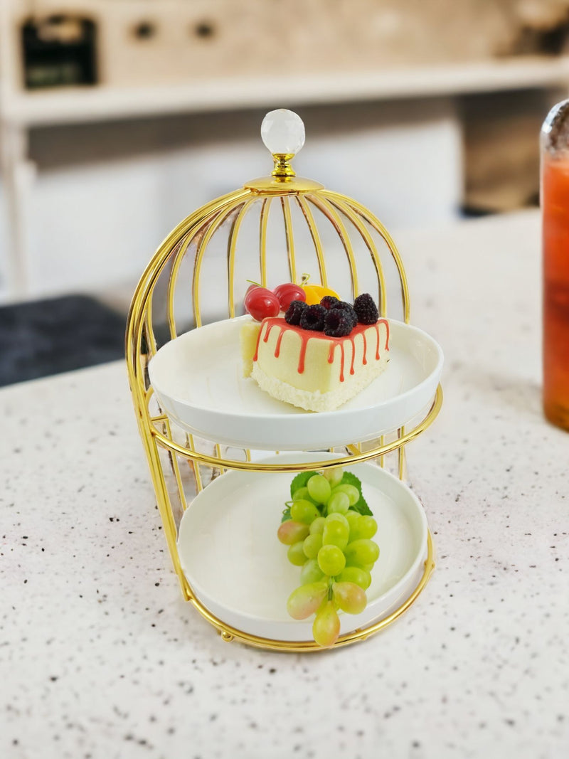 TREND HOME BIRD  Présentoir à 2 étages avec support doré