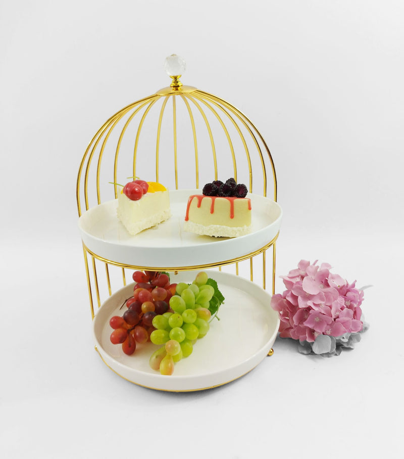 TREND HOME BIRD  Présentoir à 2 étages avec support doré