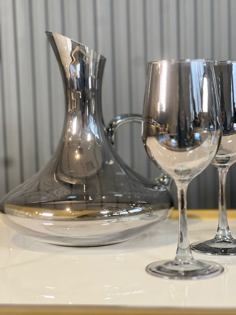 TREND HOME Anthracite Set de 6 verres à pied avec carafe