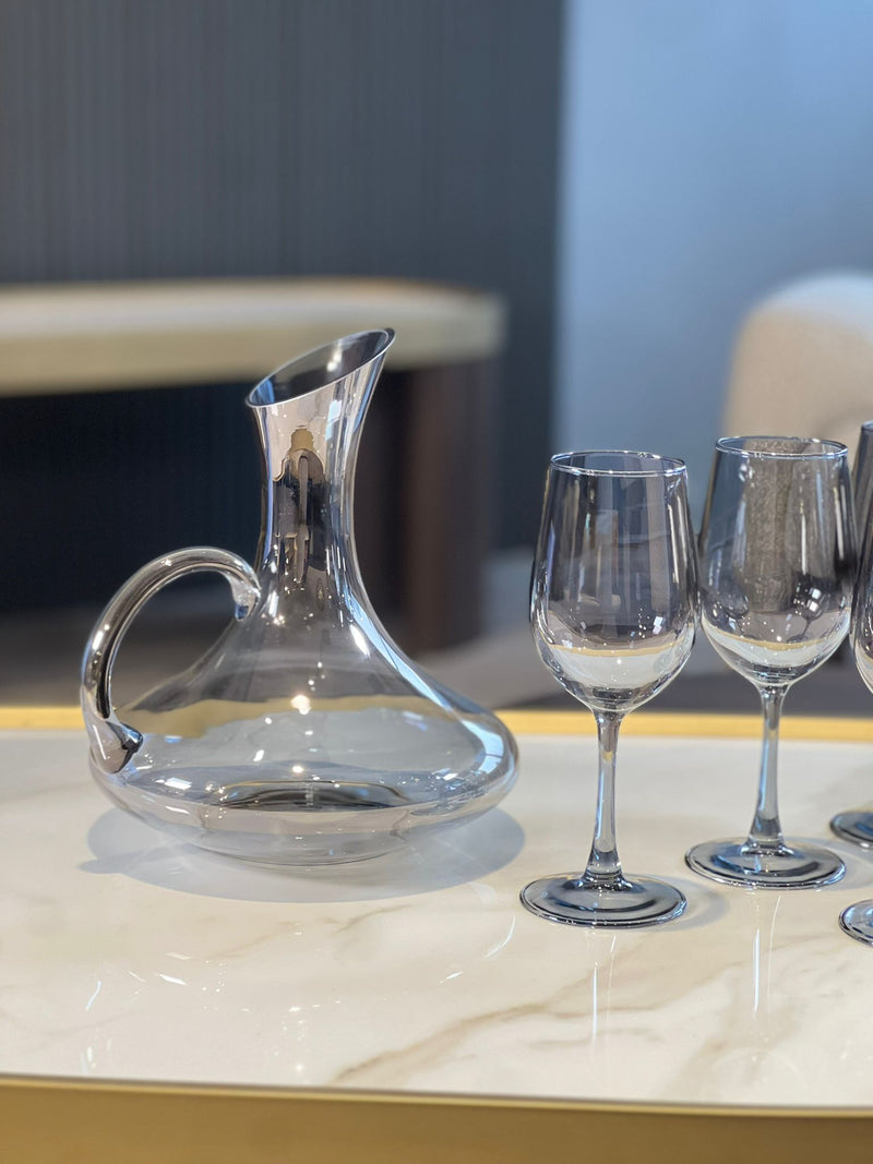 TREND HOME Anthracite Set de 6 verres à pied avec carafe