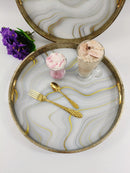 TREND HOME Lot de 2 plateaux blanc doré 40 et 35 cm - Bella Home