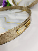 TREND HOME Lot de 2 plateaux blanc doré 40 et 35 cm - Bella Home