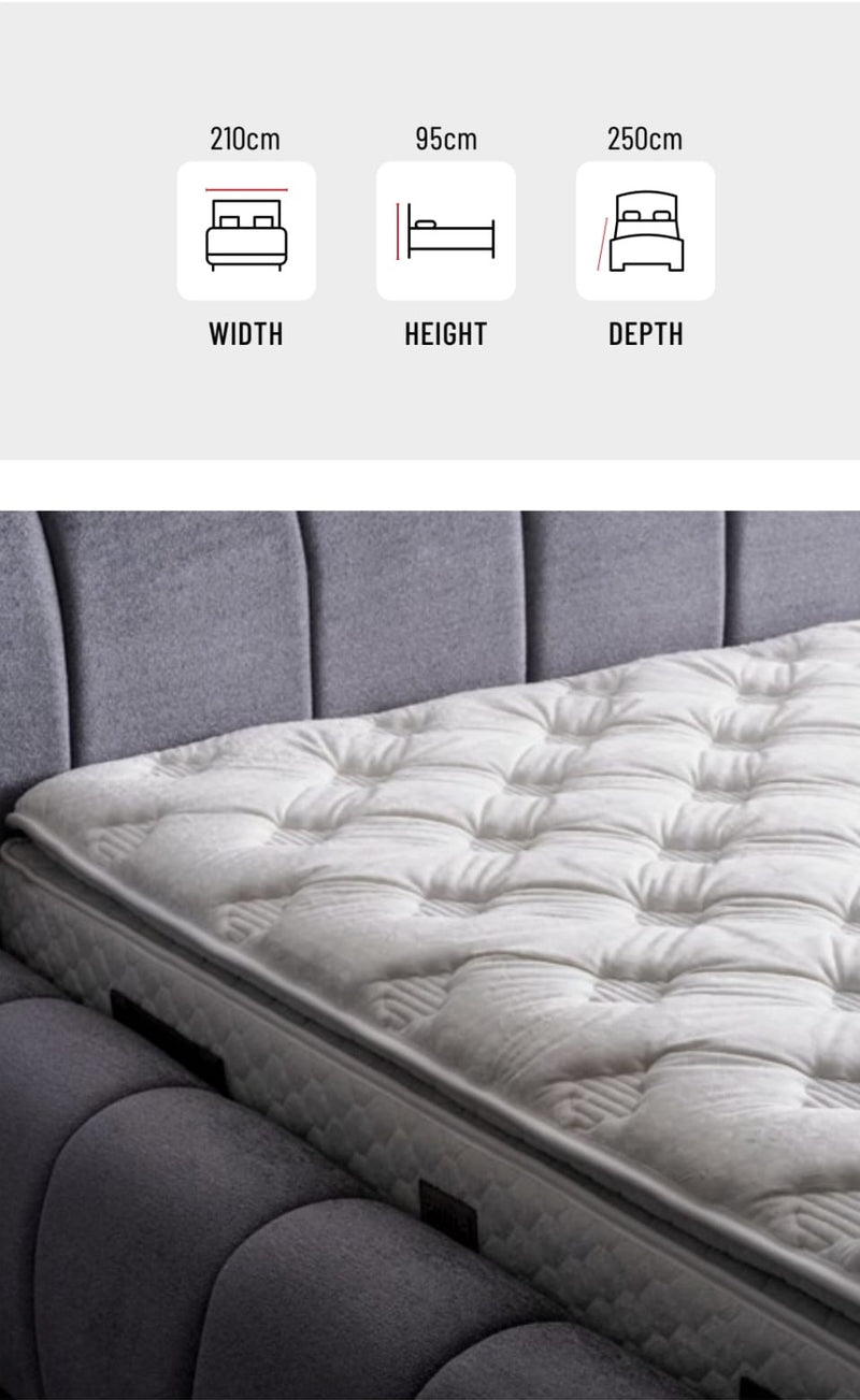 BUBBLE Matelas, Lit coffre et Tête de lit en tissu velours texturé - Gris