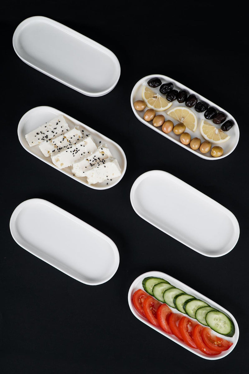 ACAR Lot de 6 assiettes apéro ovales en porcelaine