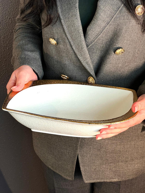 TREND HOME LEAF Assiette de service en porcelaine blanc/doré 30 cm