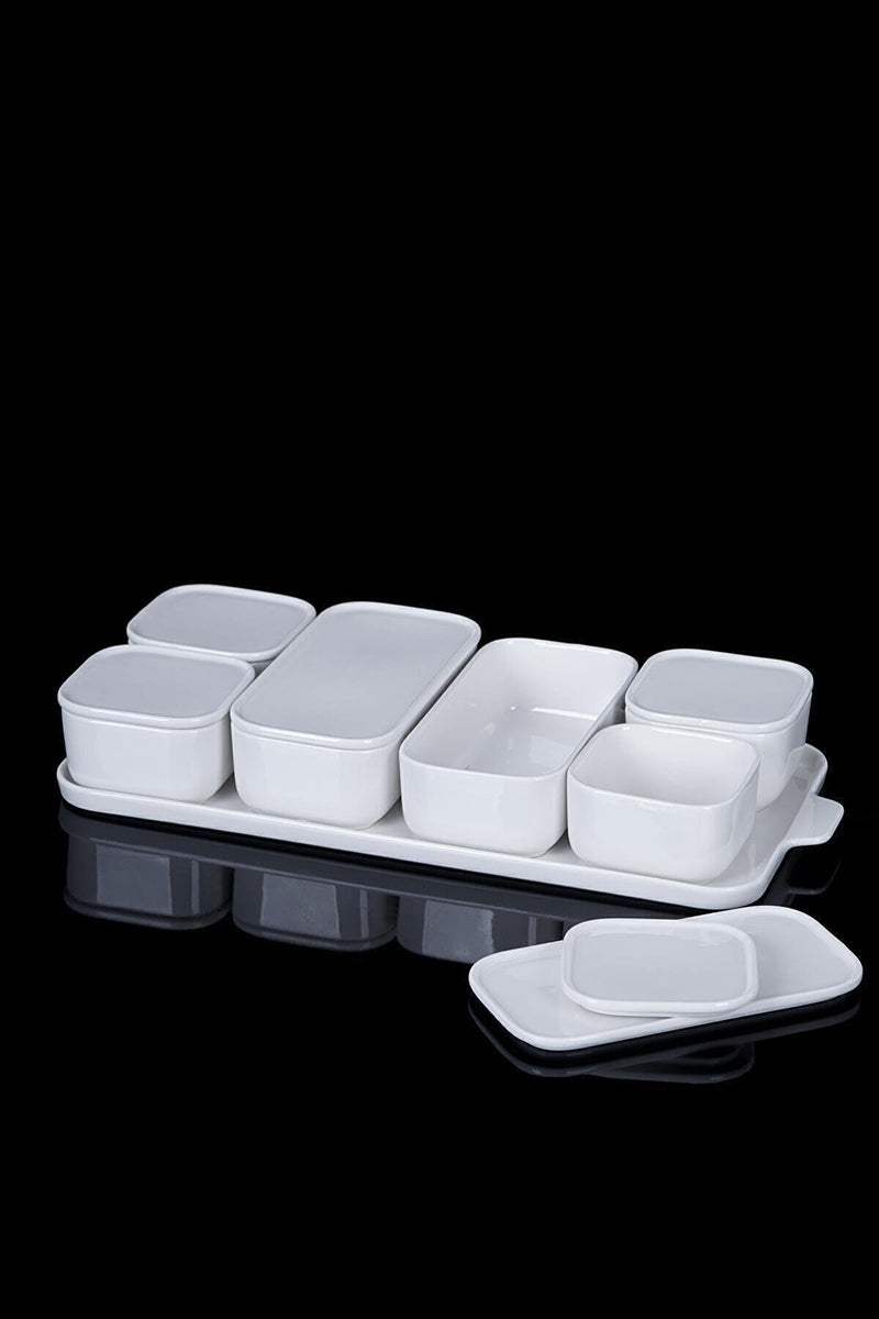 ACAR PURE WHITE Ensemble de petit-déjeuner 7 pièces en porcelaine ACAR PURE WHITE 6lı Porselen Kapaklı Kahvaltılık ACAR PURE WHITE 7 Stück Porzellan Frühstücksset