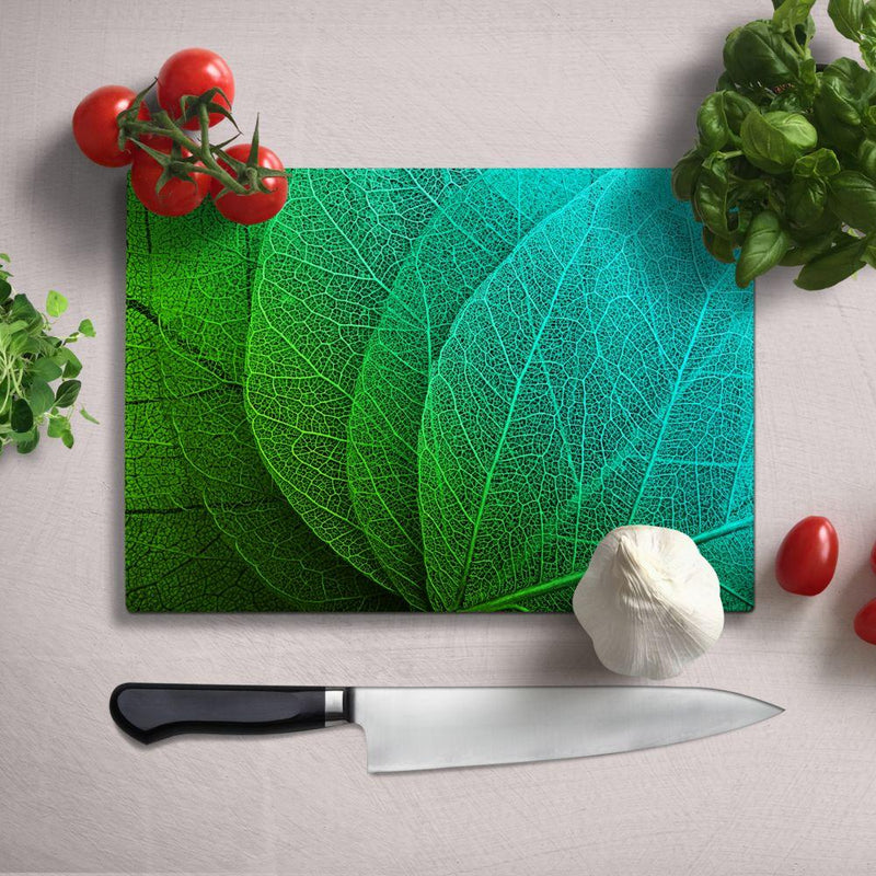 BELLART -  Feuilles vertes - Planche à découper en verre à impression UV 35x25 cm - Yesil Yapraklar - UV Baski Cam Kesme Tahtasi