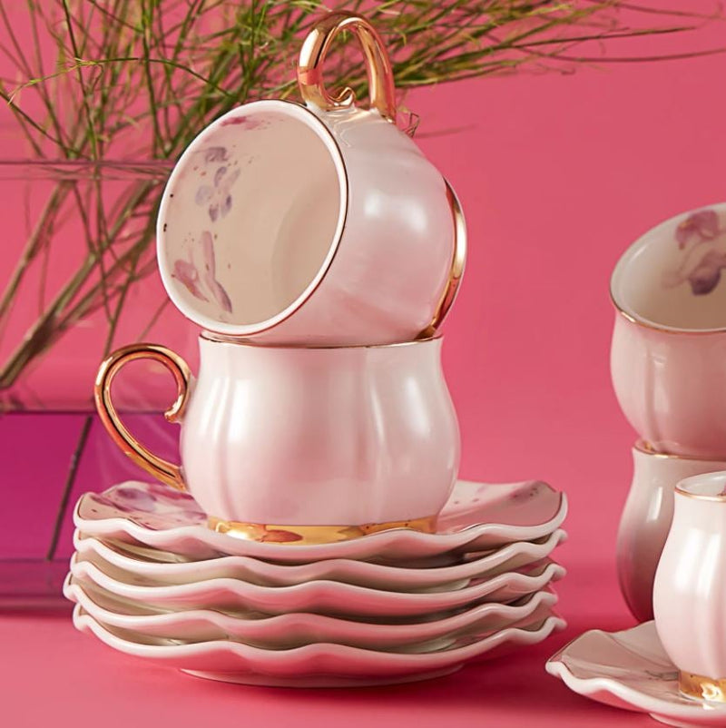 KARACA PINK GARDEN Set de tasses à café 12 pièces 6 personnes