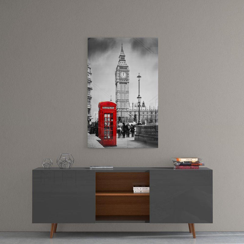 Tableau en verre - Londres Cabine téléphonique et Big Ben (Tour Grande Cloche)