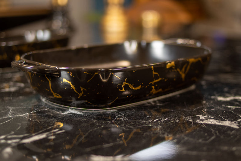 TREND HOME COLLECTION BOWL  Lot de 2 assiettes de service marbré noir TREND HOME COLLECTION BOWL  2'Li  mermer desen servis tabağı siyah  TREND HOME COLLECTION BOWL  2er-Set schwarz marmorierte Servierplatten